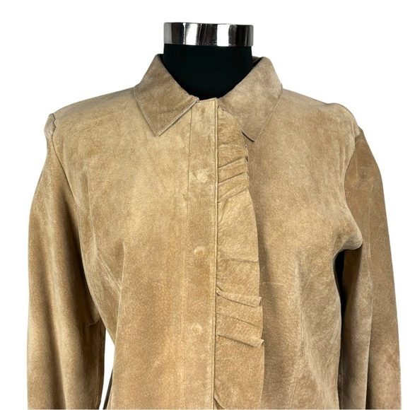 MARGARET GODFREY STYLE 8776 RUFFLE FRONT SUEDE LEATHER SNAP SHIRT JACKET SHACKET - Picture 8 of 16